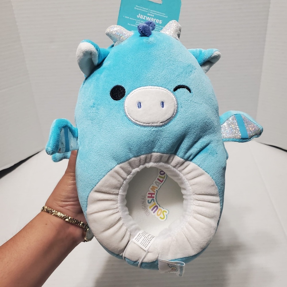 New Squishmallows Tatiana Blue Dragon Plush Slippers Kids Sz 13-1 Jazwares Cozy